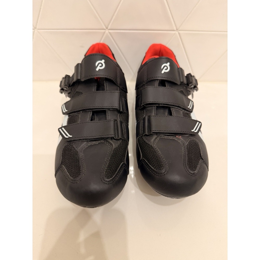 Peloton Cycling Shoes‎ Size 46 Black Red Road Bike 3 Strap Delta Cleats EUC